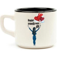 Mor Mürekkep Hangimiz Sevmedik Çılgınlar Gibi Balonlu Kız Baskılı Siyah Venüs Kupa