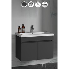 Özceden Çiğdem 80 cm Antrasit Gri Mat Mdf Seramik Lavabolu Asma Banyo Alt Dolabı