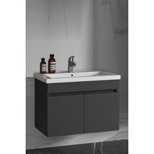 Özceden Çiğdem 80 cm Antrasit Gri Mat Mdf Seramik Lavabolu Asma Banyo Alt Dolabı