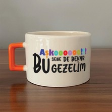 Mor Mürekkep Aşkoooooo Baskılı Turuncu Kulplu C Fincan