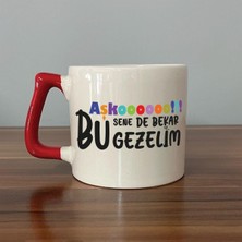 Mor Mürekkep Aşkoooooo Baskılı Kırmızı Kulplu D Kupa
