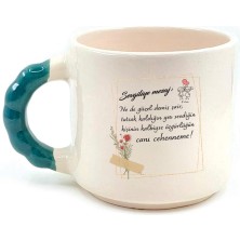 Mor Mürekkep Sevgiliye Mesaj: Ne De Güzel Demiş Şair Baskılı Yeşil Kulplu Boncuk Kupa