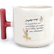 Mor Mürekkep Sevgiliye Mesaj: Ne De Güzel Demiş Şair Baskılı Kırmızı Kulplu T Kupa