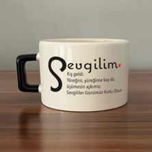 Mor Mürekkep Sevgilim Baskılı Siyah Kulplu C Fincan