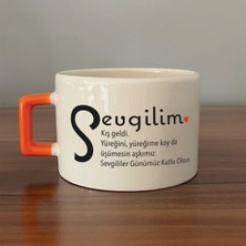 Mor Mürekkep Sevgilim Baskılı Turuncu Kulplu C Fincan