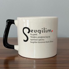 Mor Mürekkep Sevgilim Baskılı Siyah Kulplu D Kupa