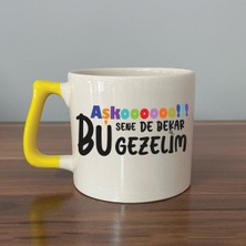 Mor Mürekkep Aşkoooooo Baskılı Sarı Kulplu D Kupa