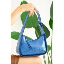 Alpha Club BAG Mavi Kadın Kroko Desenli Baget Omuz Çantası