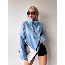 Mamayaga Kadın Yakası Bağcıklı Scuba Bebe Tasarım Sweatshirt