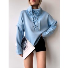 Mamayaga Kadın Yakası Bağcıklı Scuba Bebe Tasarım Sweatshirt
