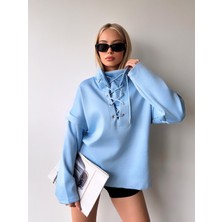 Mamayaga Kadın Yakası Bağcıklı Scuba Bebe Tasarım Sweatshirt
