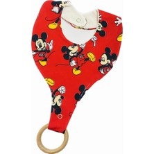 Lumos Trade Emzik Tutucu Mama Önlüğü - Kırmızı Mickey Mouse Desenli %100 Pamuk Kumaş Emzik Askısı