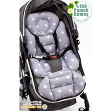 mordesign Bebek Arabası Minderi, Bel Destekli, Yıldız Desen, Çift Taraflı, Gri