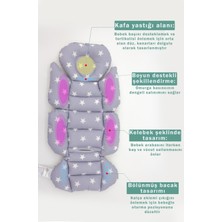 mordesign Bebek Arabası Minderi, Bel Destekli, Yıldız Desen, Çift Taraflı, Gri