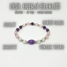 Yıldız Doğal Taş Dişil Enerji Doğal Taş Bileklik - Ay Taşı - Pembe Kuvars - Ametist
