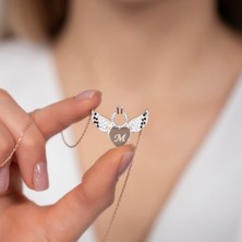Hom Silver Jewelry 925 Ayar Gümüş Zirkon Taş Işlemeli Yüzük Motifli Melek Kanadı Kadın Kolye HSJ0027