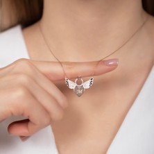 Hom Silver Jewelry 925 Ayar Gümüş Zirkon Taş Işlemeli Yüzük Motifli Melek Kanadı Kadın Kolye HSJ0027