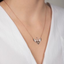 Hom Silver Jewelry 925 Ayar Gümüş Zirkon Taş Işlemeli Yüzük Motifli Melek Kanadı Kadın Kolye HSJ0027