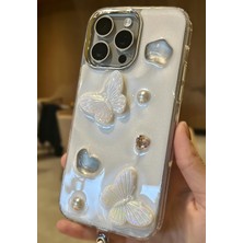 Paladyum Case Apple iPhone 15 Pro Uyumlu Lux Işıltılı Inci Charmlı Kelebekli Kılıf