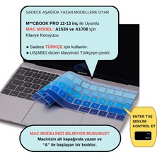 McStorey Laptop Macbook Pro Klavye Kılıf US-TR Harf Baskılı A1534 A1708 ile Uyumlu Ombre