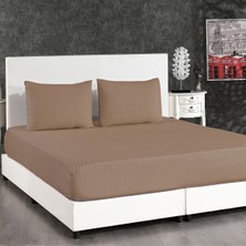 Alena Home Pamuk Saten 180X200 Çift Kişilik Çizgili Lastikli Çarşaf Seti