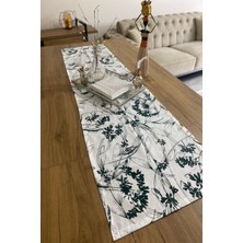 Emtory Home 40X150 Yeşil Çiçekli Ince Keten Dekoratif Runner