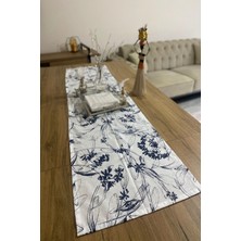 Emtory Home 40X150 Lacivert Çiçekli Ince Keten Dekoratif Runner