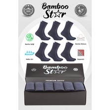 Bamboo Star Bambu Erkek Soket Uzun Düz Füme Dikişsiz 6'lı Premium Kutulu Çorap