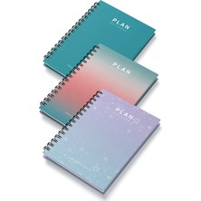 Deep Notebook 3'lü Set Süresiz Planlayıcı Ajanda A5 Spiralli Renk Geçiş Yıldızlar Turkuaz Renk Tasarım