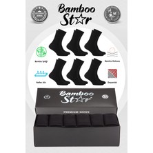 Bamboo Star Bambu Erkek Soket Uzun Düz Siyah Dikişsiz 6'lı Premium Kutulu Çorap