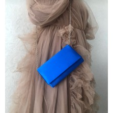 Sh Poly1 Saten Mavi Abiye Çanta Clutch Portföy Askılı Omuz ve El Çantası