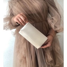 Sh Poly1 Saten Bej Abiye Çanta Clutch Portföy Askılı Omuz ve El Çantası