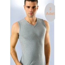 Secret Moda V Yaka Ribana Sıfır Kol Erkek Atlet Gri 3 Adet