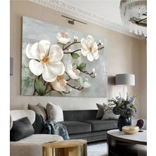 Trade Ays Yağlı Boya Efetkli Yosun Yeşili-Gri Tabanlı Büyük Çiçek Kanvas Duvar Tablo