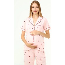 Likapa Penye Önden Düğmeli Hamile Lohusa Kısa Kol Pijama Takımı