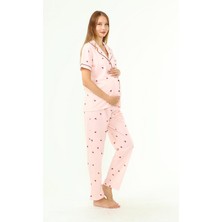 Likapa Penye Önden Düğmeli Hamile Lohusa Kısa Kol Pijama Takımı