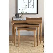 Monte Sehpa Monte Gofrato Zigon Sehpa Ahşap Ayaklı Suntalam Üst Tabla 3 Adet 60x44 cm Ceviz Renk