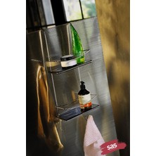 Sas Haus Yapışkanlı Ömür Boyu Paslanmaz Kristal Raf Banyo Düzenleyici Şampuanlık Krom-Siyah Dşkks