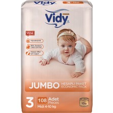 Vidy 3 Numara Bebek Bezi Midi Premium 108 Adet 54 x 2 Paket 4-10 kg