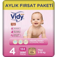 Vidy Bebek Bezi 4 Numara Ma x i Premium 184 Adet 46 x 4 Paket 9-18 kg