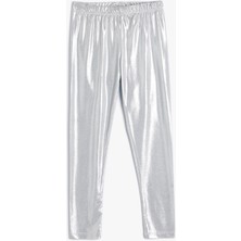 Koton Parlak Tayt Beli Lastikli Kız Çocuklar İçin Enerjik ve Şık Gümüş Renkli