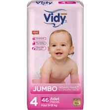 Vidy Bebek Bezi 4 Numara Ma x i Premium 46 Adet Jumbo 9-18 kg