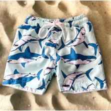 Lolli Boom Kids  Yeni Sezon Erkek Çocuk Köpek Balığı Jaws Baskılı Bel Bağcıklı Şort Mayo Fileli Tam Kalıp