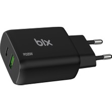 Bix ZH-2U41T 25W Çift Portlu Usb-A Qc ve Type-C Pd 3.0 Pps Hızlı Şarj Adaptörü Siyah