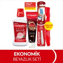 Colgate Optic White Kahve, Çay ve Tütün Kullananlar için Diş Macunu 125 ml, 360 Visible White Orta Diş Fırçası, Optic White Ağız Bakım Suyu 250 ml