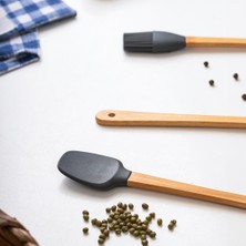 Porsima Mıen 3 Parça Mini Silikon Kaşık Spatula Fırça - Yanmaz Yapışmaz Hazırlık Seti - Gri 23 cm