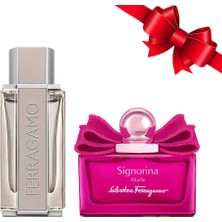 Salvatore Ferragamo Bright Leather Edt 100 ml Erkek Parfüm + Signorina Ribelle Edp 100 ml Kadın Parfüm Sevgililer Günü Özel 2li Hediye Seti