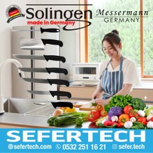 Solingen Messermann Germany Sefertech | Bıçak Seti - (7 Parça / Siyah) Solingen Şef Bıçağı Takımı