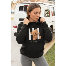 Adabebek Hı Boho Baskılı Oversize Kadın Kapşonlu Sweatshirt