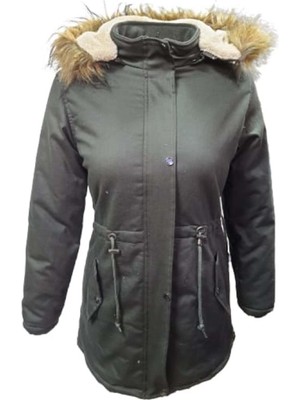 Yavuz Jenerik J01805 Çocuk Kız Gabardin Içi Kürklü Kapüşonlu Kaban - J01805 - Haki